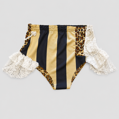 HOT SHOT — Shorty sportswear : léopard, noir et doré à dentelle
